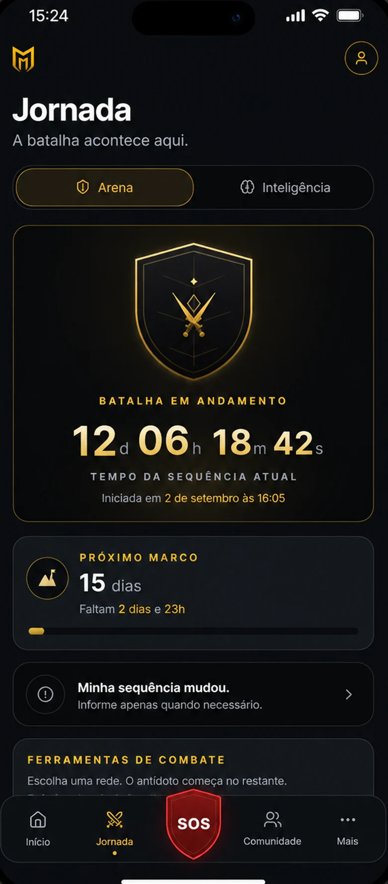Tela Jornada do aplicativo Modo Honra